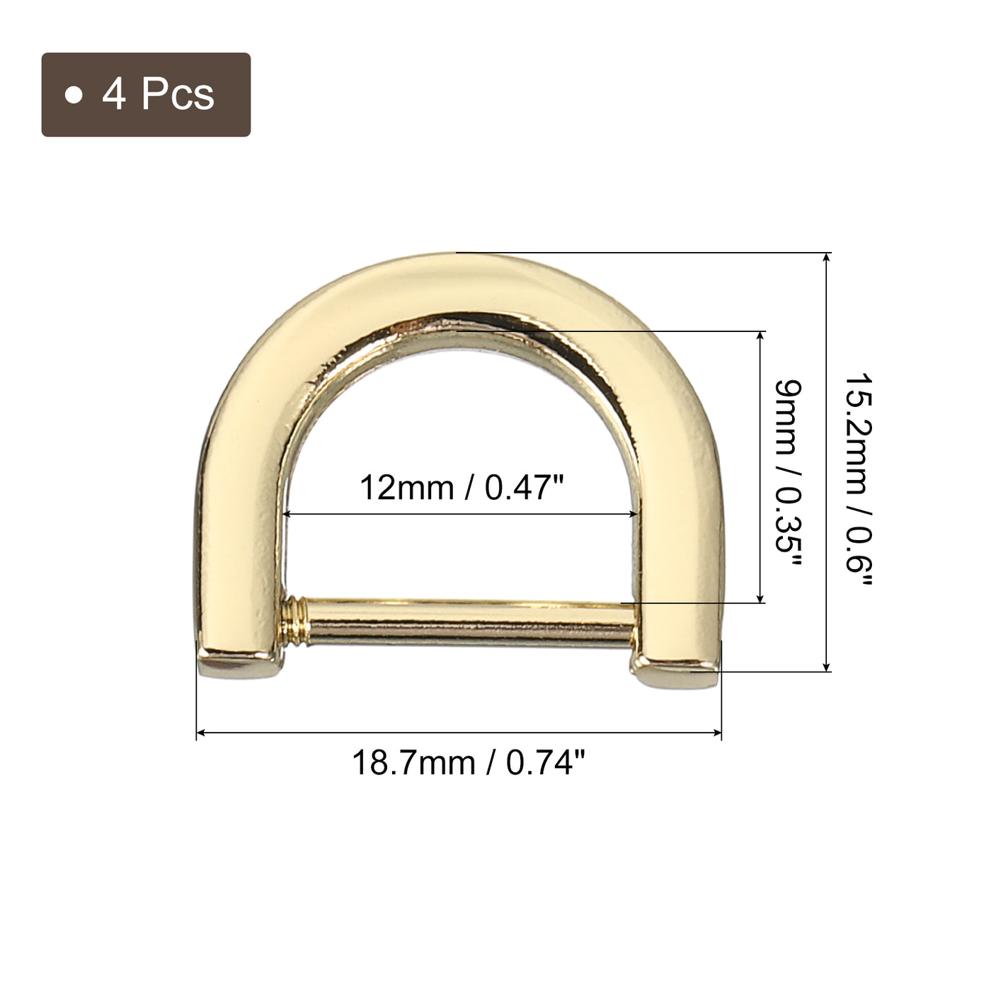 uxcell Uxcell D-Rings Screw in Shackle, 4Pcs 12mm U Shape D Ring for Purse Bag DIY, Gold