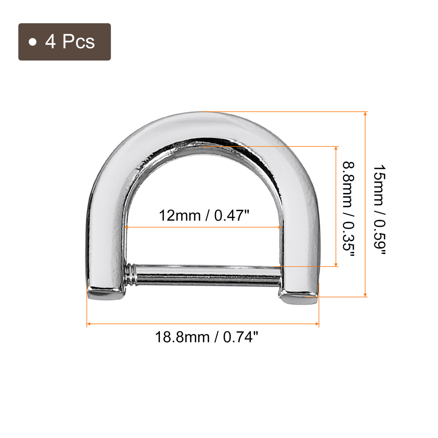 uxcell Uxcell D-Rings Screw in Shackle, 4Pcs 12mm U Shape D Ring for Purse Bag DIY, Silver