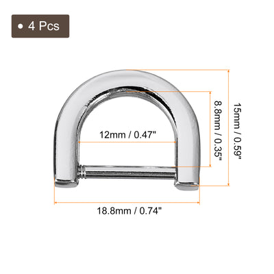 Harfington Uxcell D-Rings Screw in Shackle, 4Pcs 12mm U Shape D Ring for Purse Bag DIY, Silver