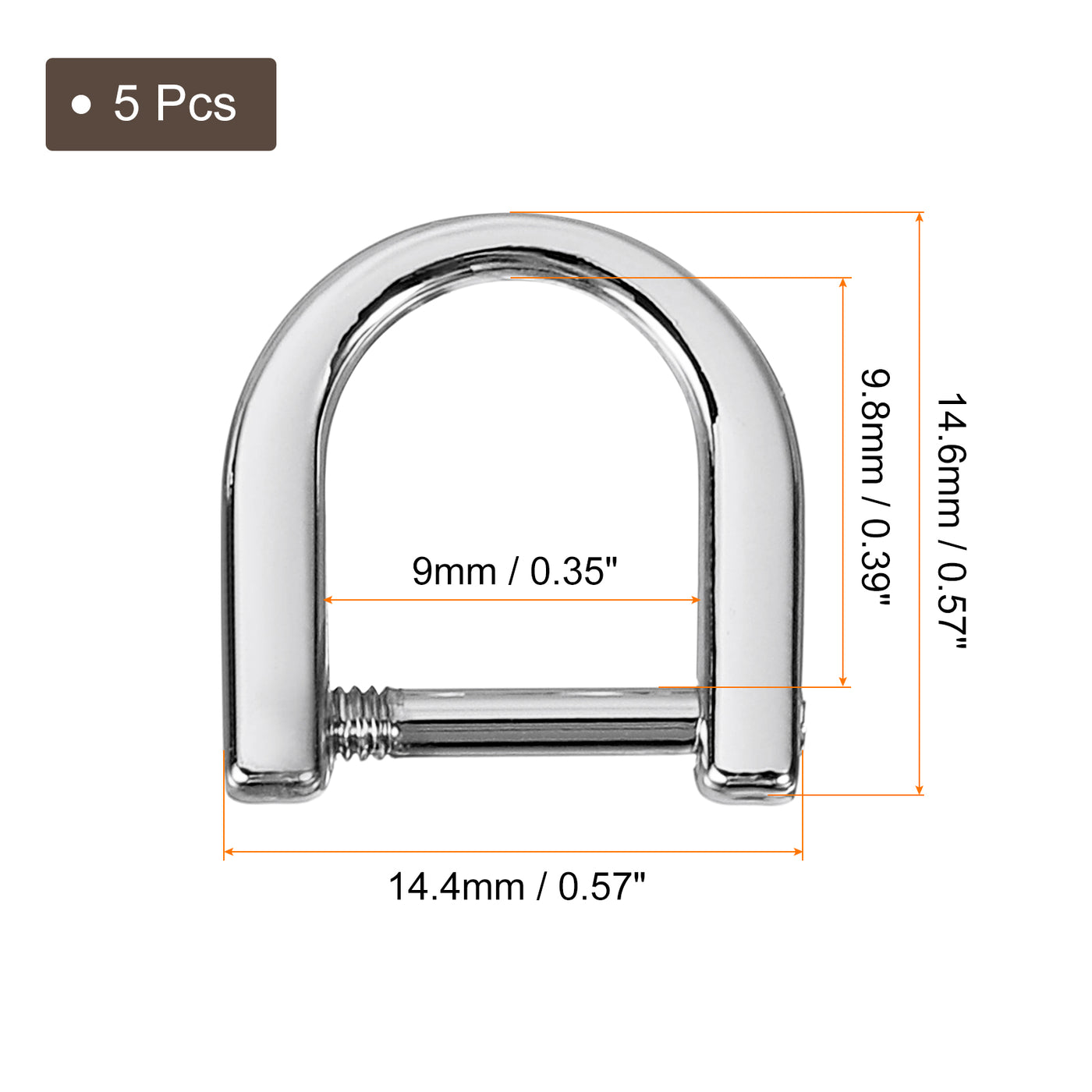 uxcell Uxcell D-Rings Screw in Shackle, 5Pcs 9mm U Shape D Ring for Purse Bag DIY, Silver