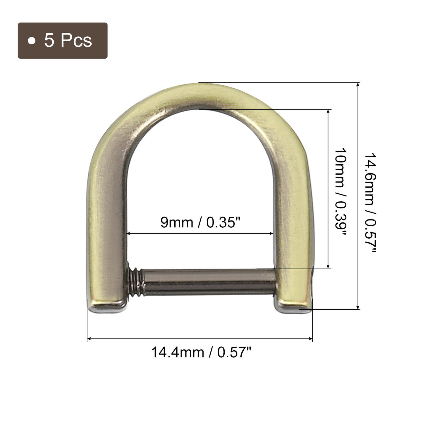 uxcell Uxcell D-Rings Screw in Shackle, 5Pcs 9mm U Shape D Ring for Purse Bag DIY, Bronze