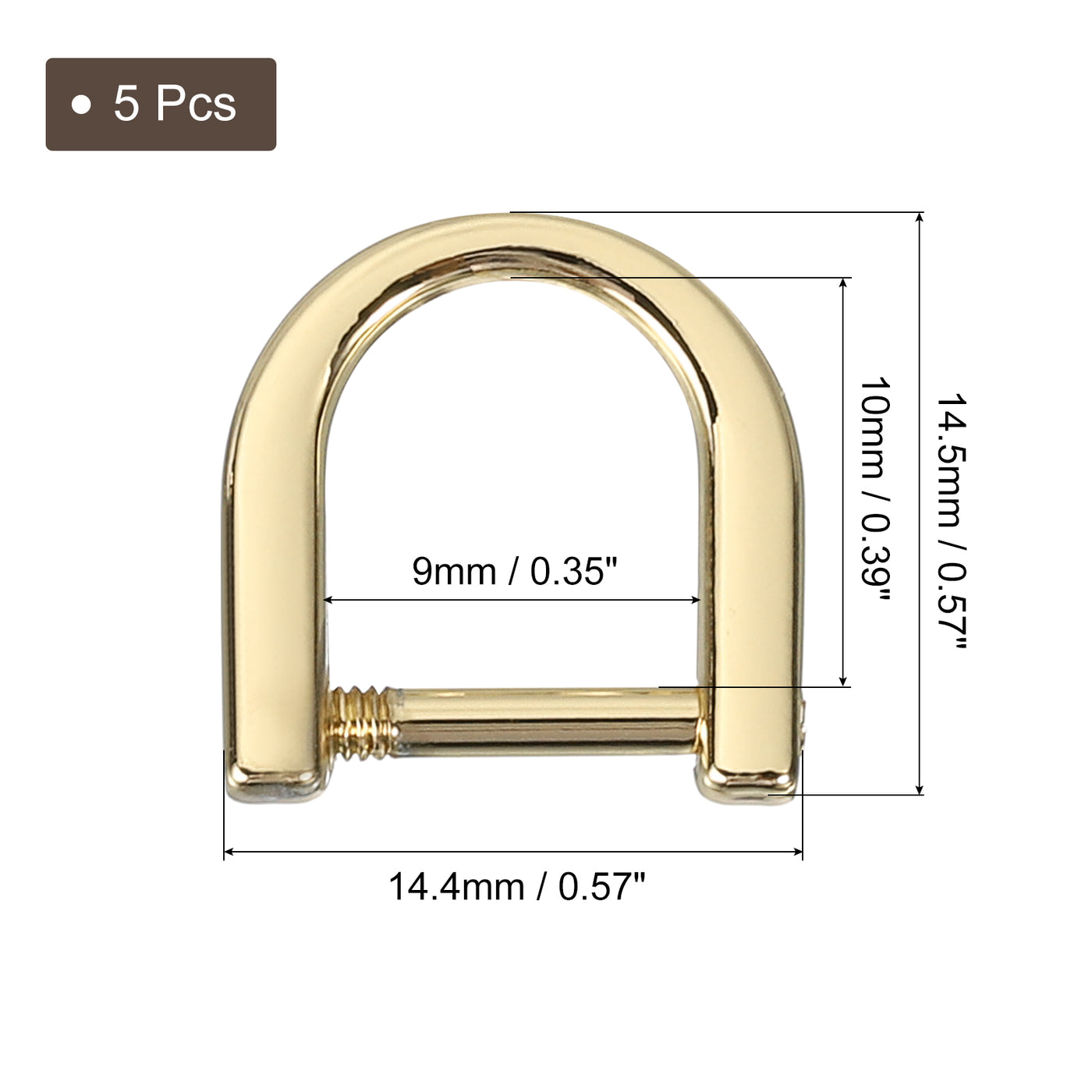 uxcell Uxcell D-Rings Screw in Shackle, 5Pcs 9mm U Shape D Ring for Purse Bag DIY, Gold