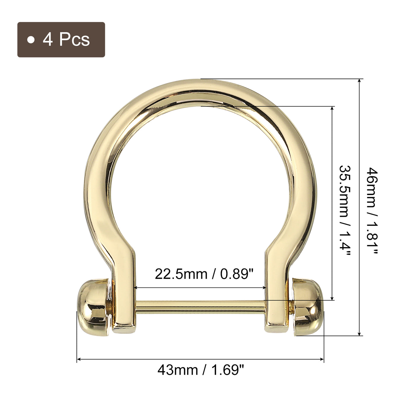 uxcell Uxcell D-Rings Screw in Shackle, 4Pcs 22.5mm U Shape D Ring for Purse Bag DIY, Gold