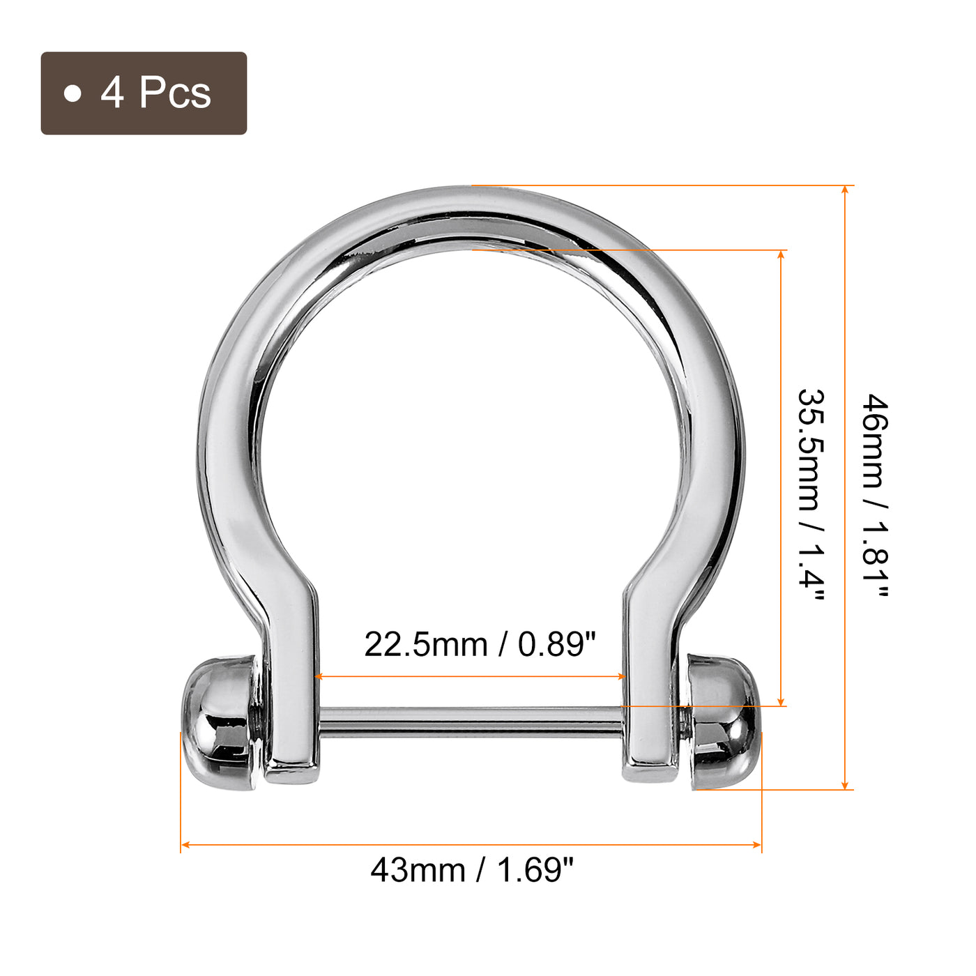 uxcell Uxcell D-Rings Screw in Shackle, 4Pcs 22.5mm U Shape D Ring for Purse Bag DIY, Silver