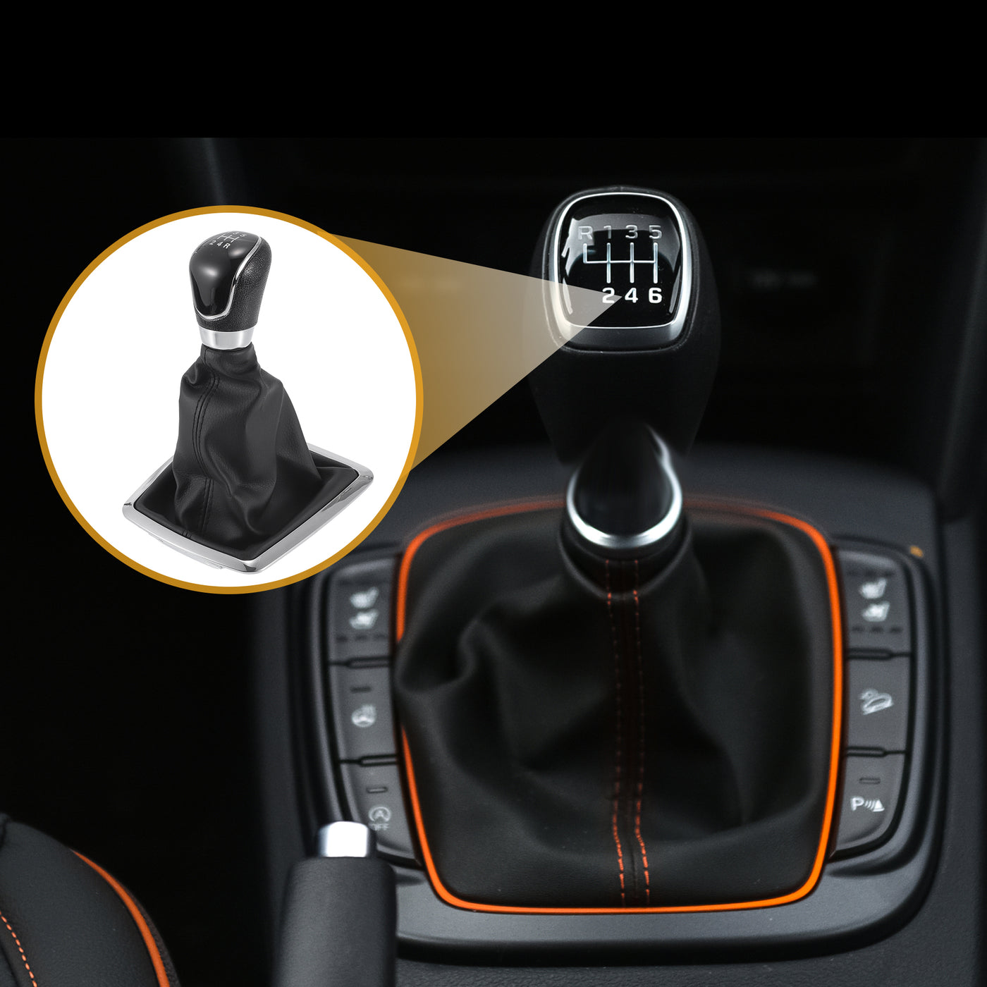 Partuto 5 Speed Manual Gear Shifter Knob with Cover - Car Shift Lever Knob  with Cover - for Ford Focus MK2 C-MAX 2006-2011 Plastic Faux Leather Black - 1 Pc