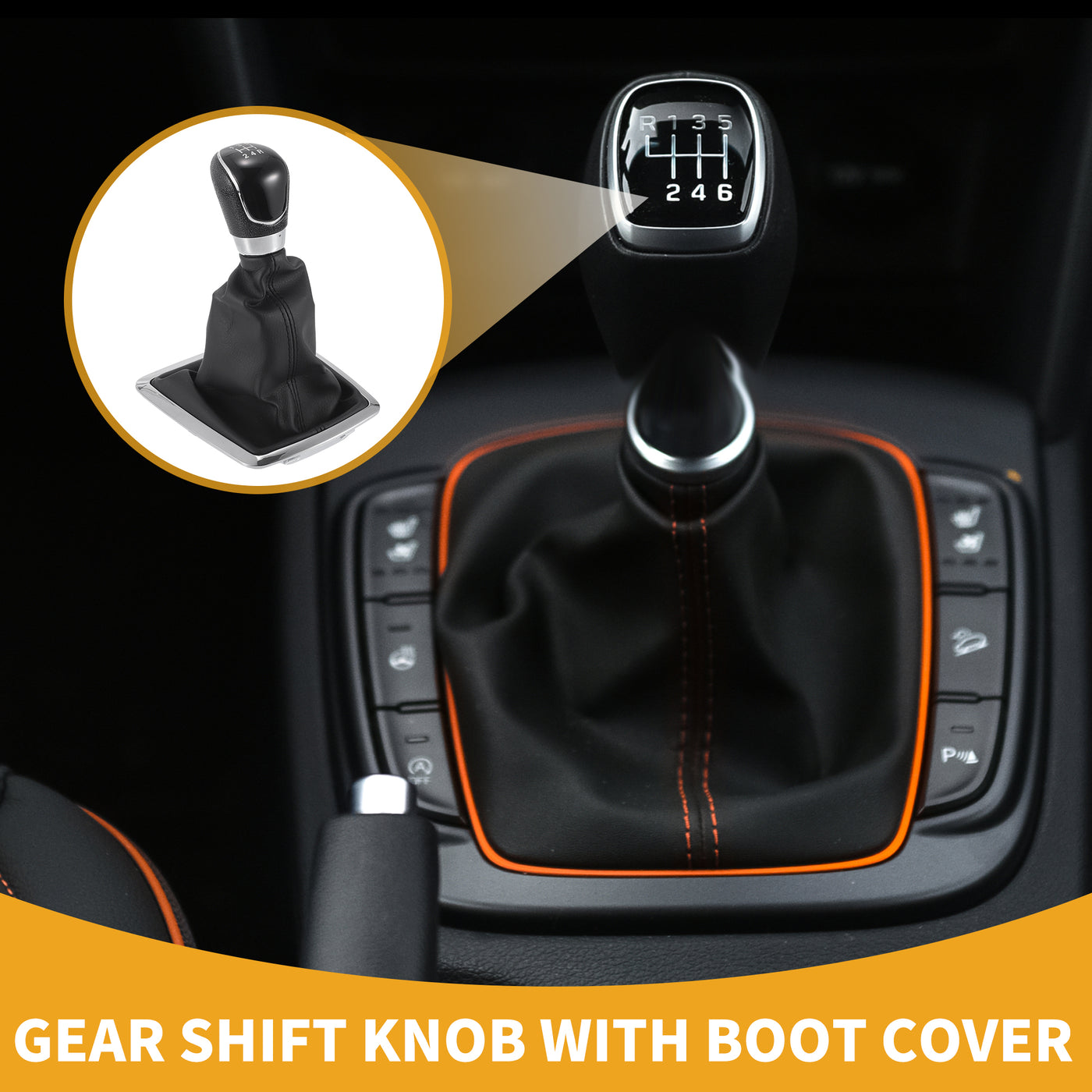 Partuto 5 Speed Manual Gear Shifter Knob with Cover - Car Shift Lever Knob  with Cover - for Ford Focus MK2 C-MAX 2006-2011 Plastic Faux Leather Black - 1 Pc