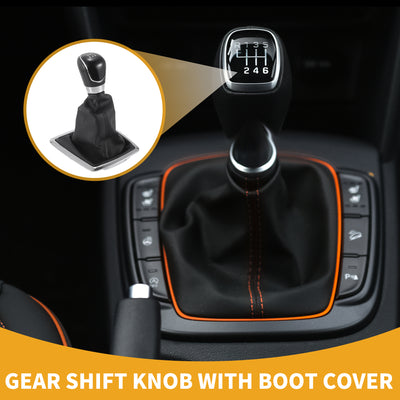 Harfington 5 Speed Manual Gear Shifter Knob with Cover - Car Shift Lever Knob  with Cover - for Ford Focus MK2 C-MAX 2006-2011 Plastic Faux Leather Black - 1 Pc