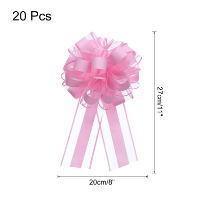 Harfington 20pcs 8 Inch Large Pull Bow Organza Gift Wrapping Bows Ribbon, Pink