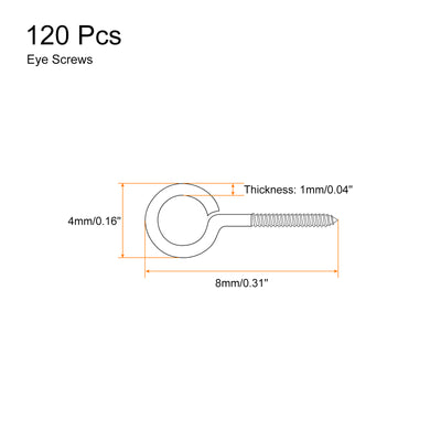 Harfington Uxcell 120Pcs 304 Stainless Steel 8x4mm Small Eye Screws Mini Eye Pins, Silver