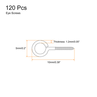 Harfington Uxcell 120Pcs 304 Stainless Steel 10x5mm Small Eye Screws Mini Eye Pins, Silver