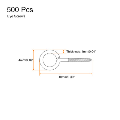 Harfington Uxcell 500Pcs 304 Stainless Steel 10x4mm Small Eye Screws Mini Eye Pins, Silver