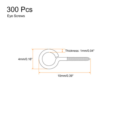 Harfington Uxcell 300Pcs 304 Stainless Steel 10x4mm Small Eye Screws Mini Eye Pins, Silver