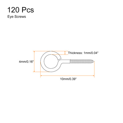 Harfington Uxcell 120Pcs 304 Stainless Steel 10x4mm Small Eye Screws Mini Eye Pins, Silver