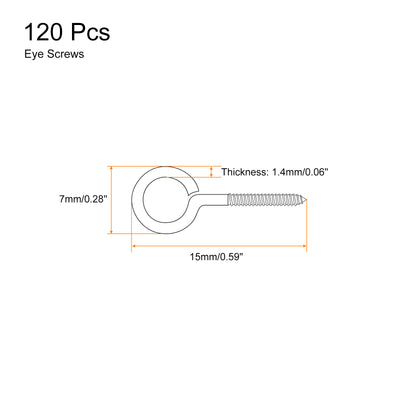 Harfington Uxcell 120Pcs 304 Stainless Steel 15x7mm Small Eye Screws Mini Eye Pins, Silver