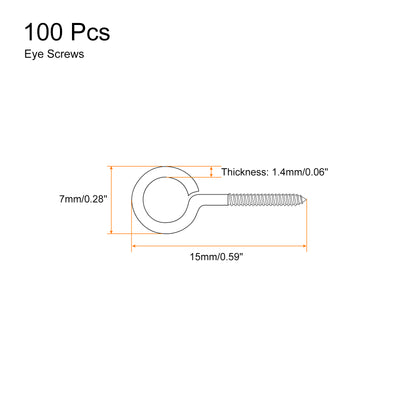 Harfington Uxcell 100Pcs 304 Stainless Steel 15x7mm Small Eye Screws Mini Eye Pins, Silver