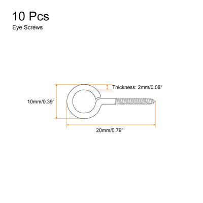 Harfington Uxcell 10Pcs 304 Stainless Steel 20x10mm Small Eye Screws Mini Eye Pins, Silver