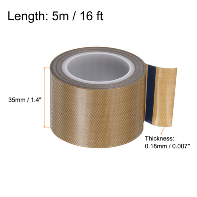 Harfington Fabric PTFE Tape 1.4" x 16ft PTFE Adhesive Tape 0.18mm Thickness Brown