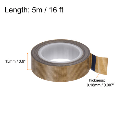 Harfington Fabric PTFE Tape 0.6" x 16ft PTFE Adhesive Tape 0.18mm Thickness Brown