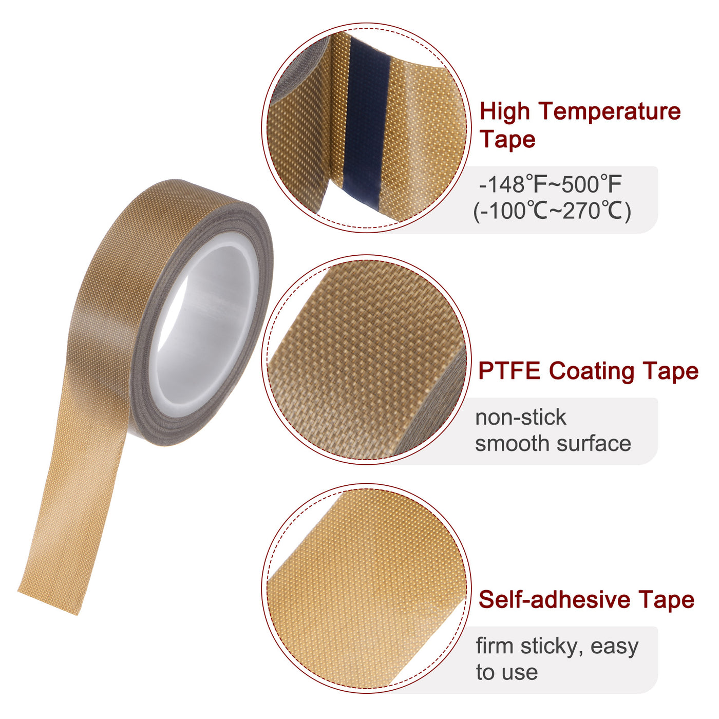 Harfington Fabric PTFE Tape 0.6" x 16ft PTFE Adhesive Tape 0.18mm Thickness Brown