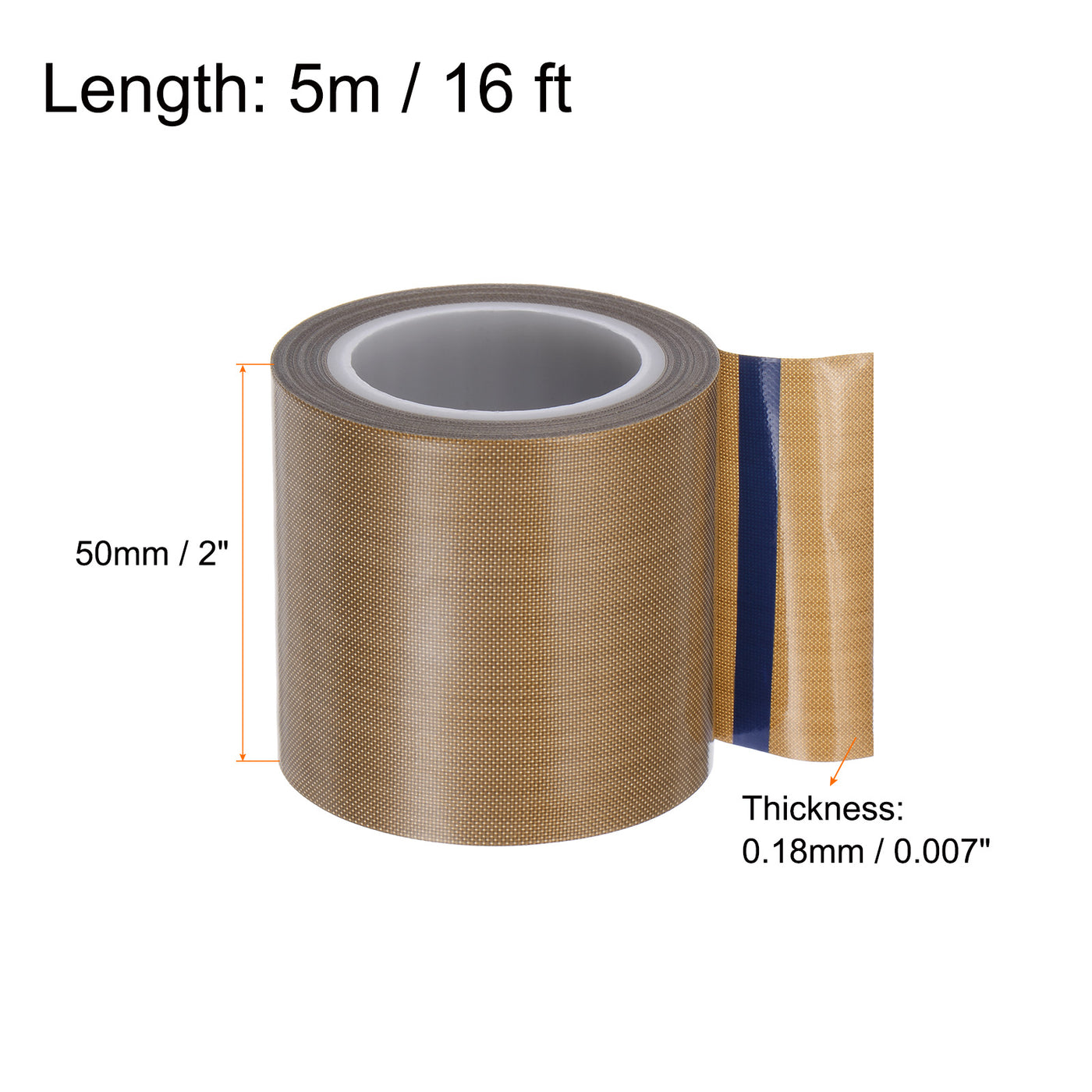 Harfington Fabric PTFE Tape 2" x 16ft PTFE Adhesive Tape 0.18mm Thickness Brown