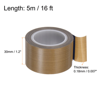 Harfington Fabric PTFE Tape 1.2" x 16ft PTFE Adhesive Tape 0.18mm Thickness Brown