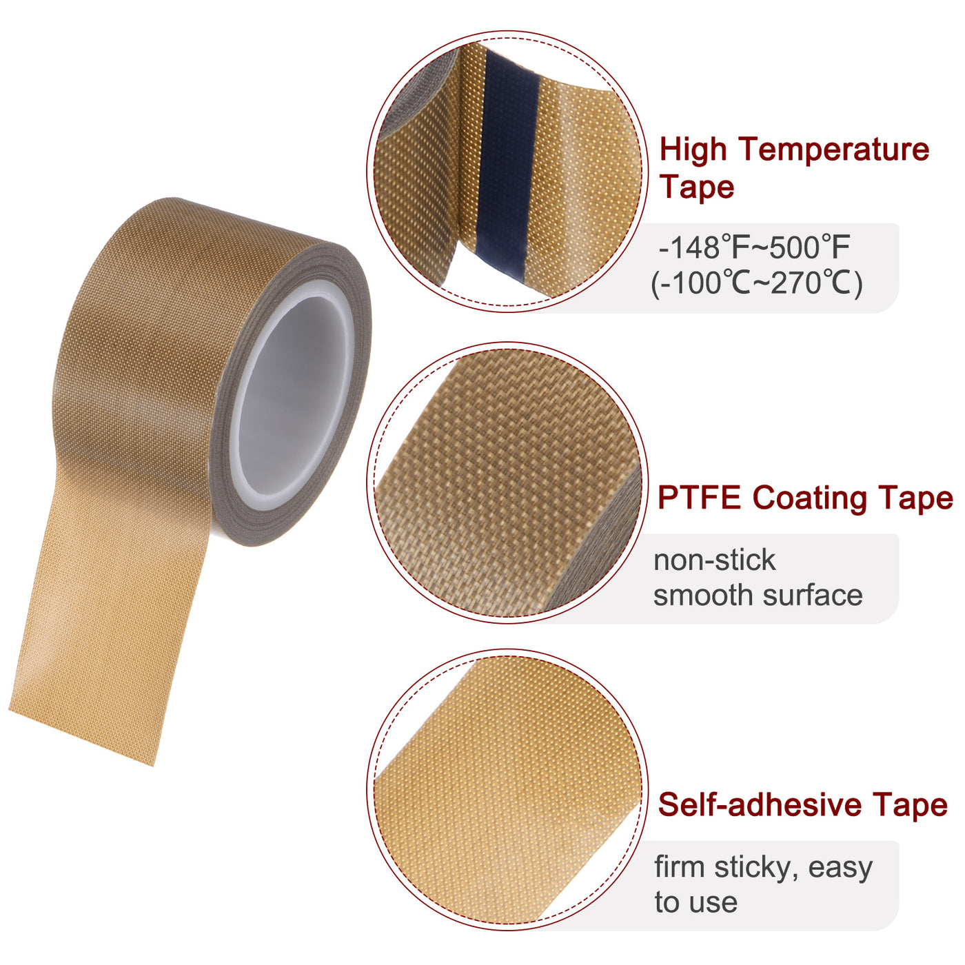 Harfington Fabric PTFE Tape 1.2" x 16ft PTFE Adhesive Tape 0.18mm Thickness Brown