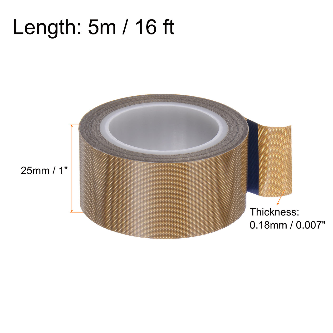 Harfington Fabric PTFE Tape 1" x 16ft PTFE Adhesive Tape 0.18mm Thickness Brown