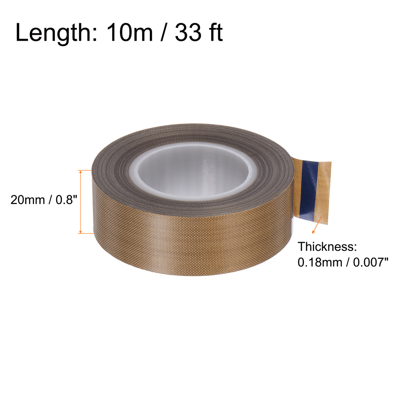 Harfington Fabric PTFE Tape 0.8" x 33ft PTFE Adhesive Tape 0.18mm Thickness Brown