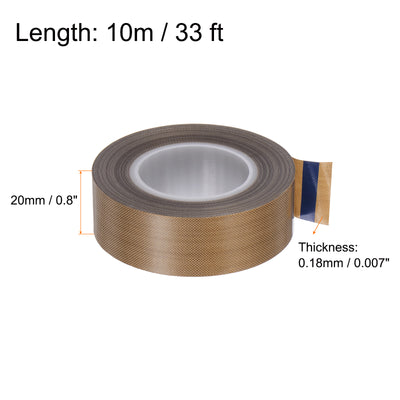 Harfington Fabric PTFE Tape 0.8" x 33ft PTFE Adhesive Tape 0.18mm Thickness Brown