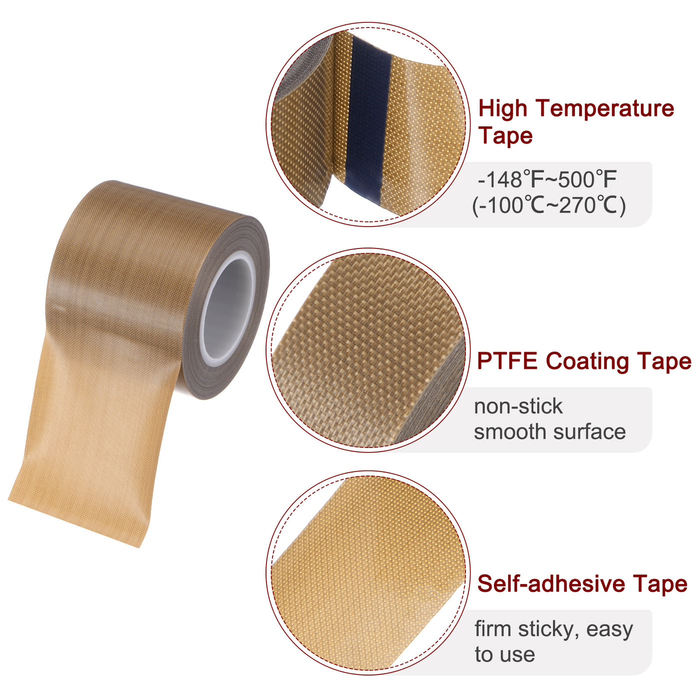 Harfington Fabric PTFE Tape 2" x 33ft PTFE Adhesive Tape 0.18mm Thickness Brown