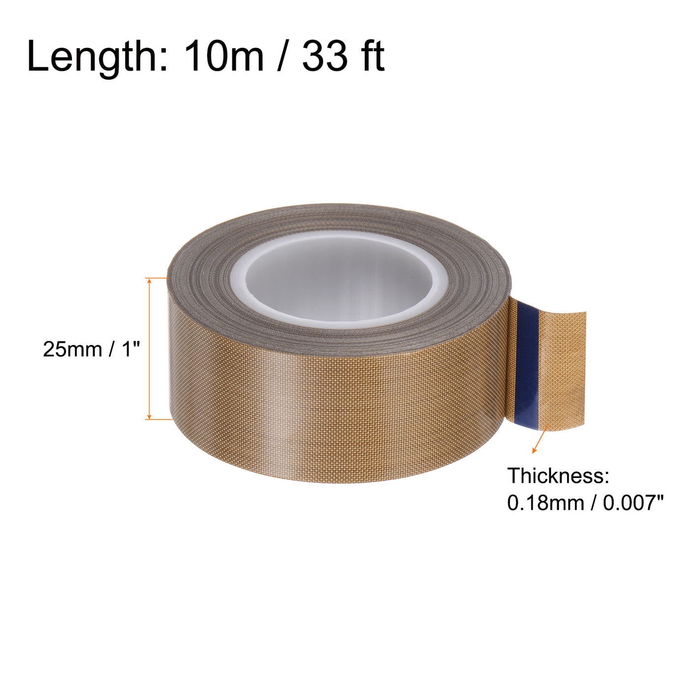 Harfington Fabric PTFE Tape 1" x 33ft PTFE Adhesive Tape 0.18mm Thickness Brown