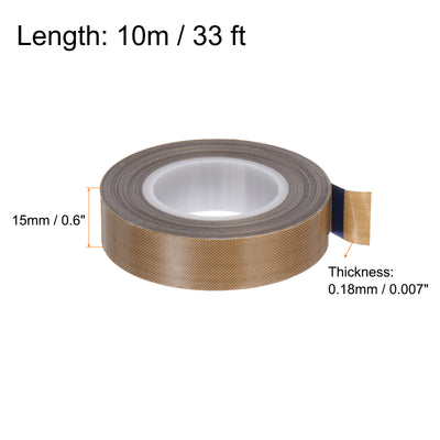 Harfington Fabric PTFE Tape 0.6" x 33ft PTFE Adhesive Tape 0.18mm Thickness Brown