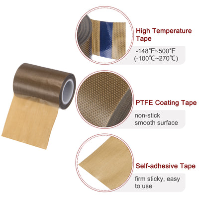 Harfington Fabric PTFE Tape 3.1" x 33ft PTFE Adhesive Tape 0.13mm Thickness Dark Brown