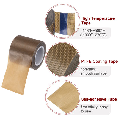 Harfington Fabric PTFE Tape 2" x 33ft PTFE Adhesive Tape 0.13mm Thickness Dark Brown