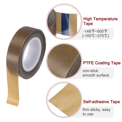 Harfington Fabric PTFE Tape 0.6" x 33ft PTFE Adhesive Tape 0.13mm Thickness Dark Brown