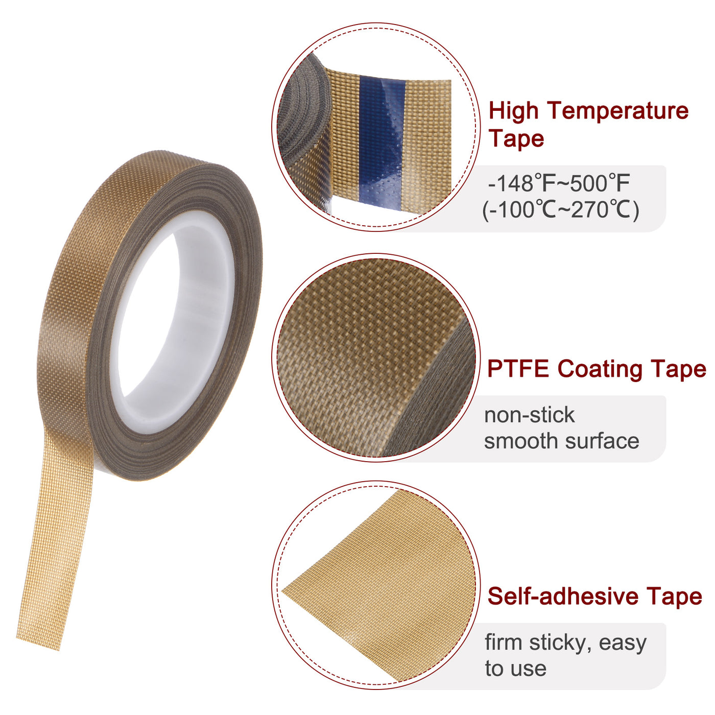 Harfington Fabric PTFE Tape 0.1" x 33ft PTFE Adhesive Tape 0.13mm Thickness Dark Brown