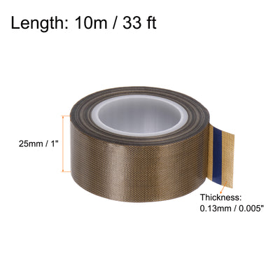 Harfington Fabric PTFE Tape 0.04" x 33ft PTFE Adhesive Tape 0.13mm Thickness Dark Brown