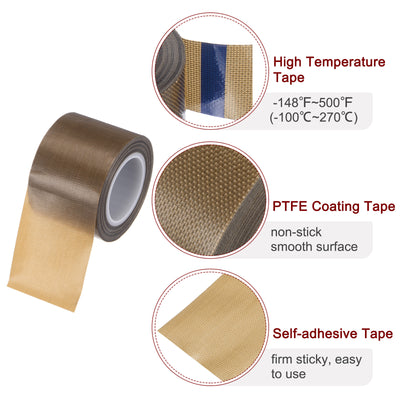 Harfington Fabric PTFE Tape 1.6" x 33ft PTFE Adhesive Tape 0.13mm Thickness Dark Brown