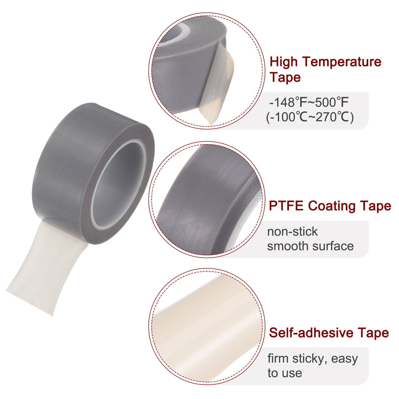 Harfington Fabric PTFE Tape 2" x 108ft PTFE Adhesive Tape 0.18mm Thickness Grey