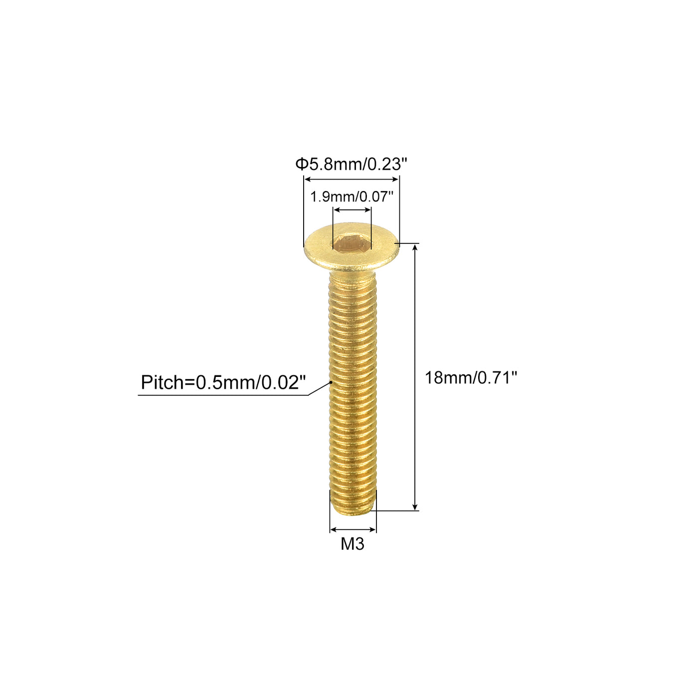 uxcell Uxcell Flat Head Socket Cap Screws, M3-0.5 x 18mm Brass Inner Hex Drive Fasteners Bolts 20Pcs