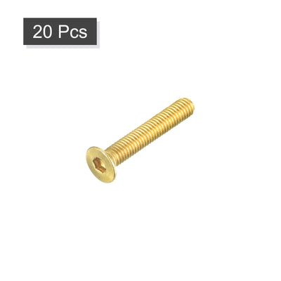 Harfington Uxcell Flat Head Socket Cap Screws, M3-0.5 x 18mm Brass Inner Hex Drive Fasteners Bolts 20Pcs