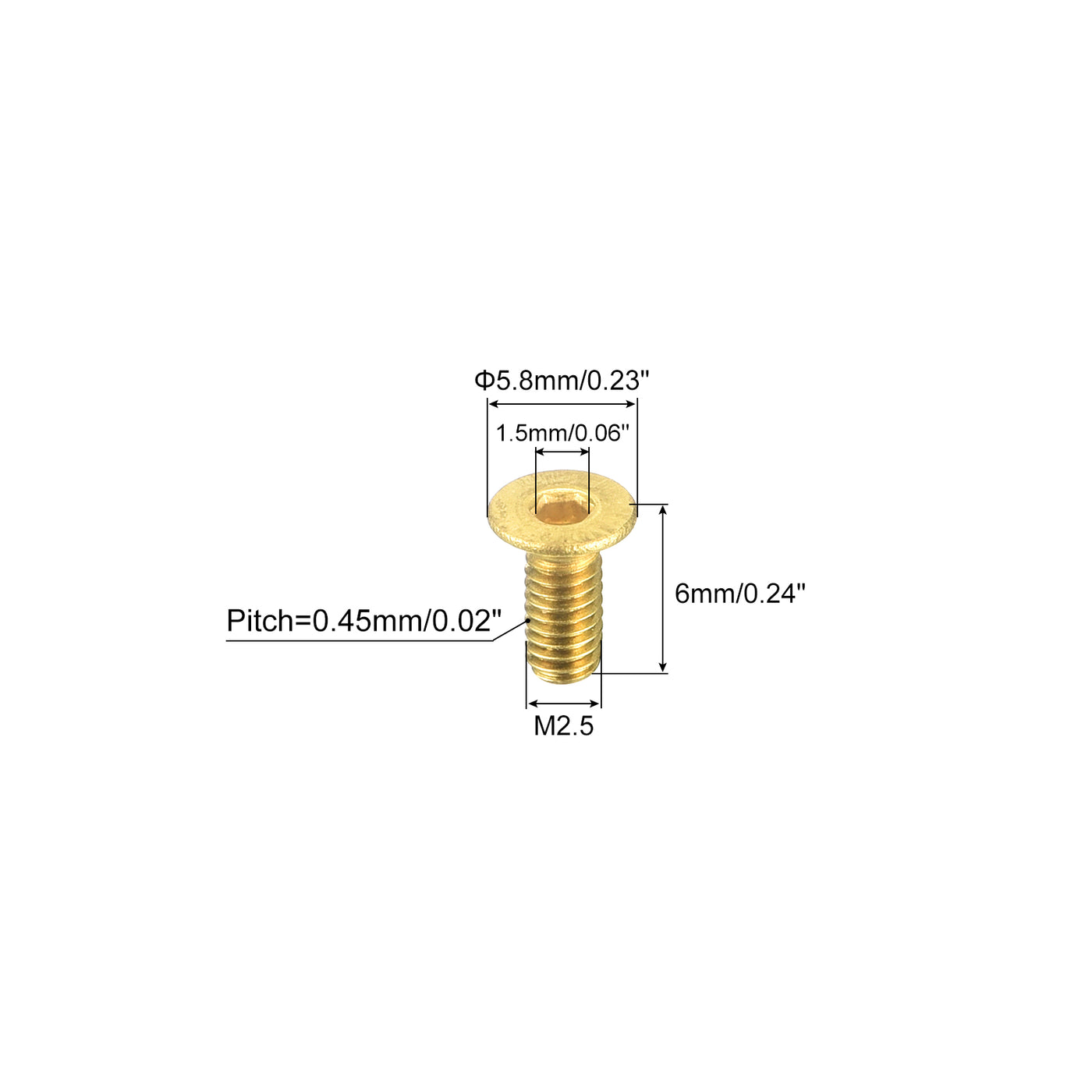 uxcell Uxcell Flat Head Socket Cap Screws, M2.5-0.45 x 6mm Brass Inner Hex Drive Fasteners Bolts 48Pcs