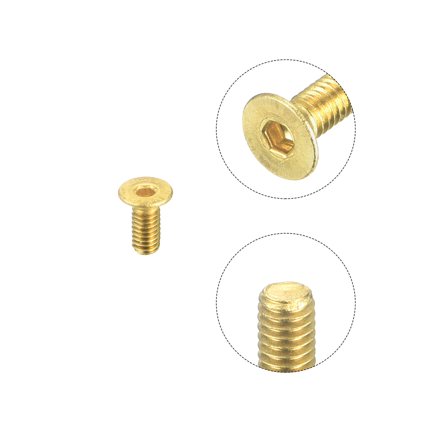 uxcell Uxcell Flat Head Socket Cap Screws, M2.5-0.45 x 6mm Brass Inner Hex Drive Fasteners Bolts 48Pcs