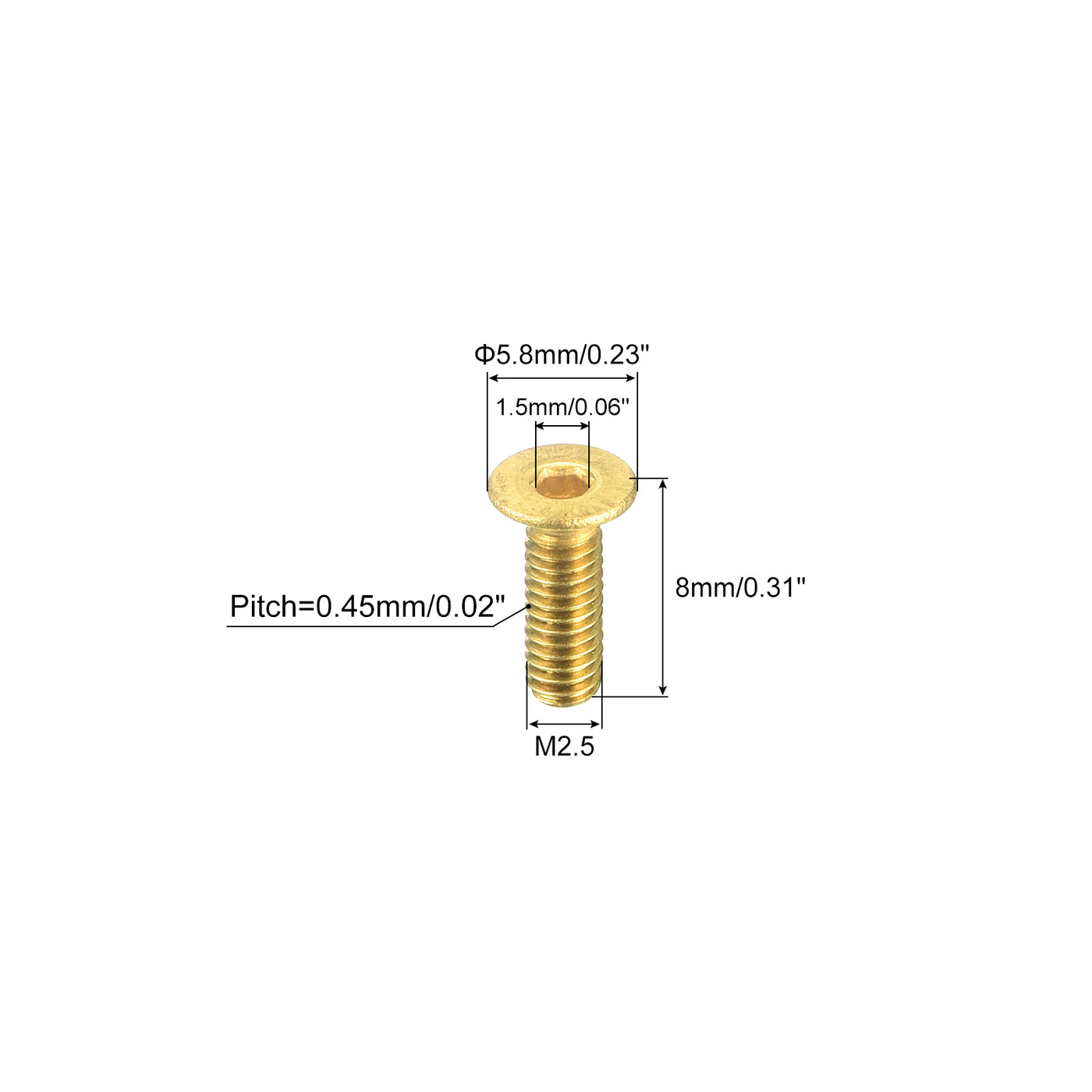 uxcell Uxcell Flat Head Socket Cap Screws, M2.5-0.45 x 8mm Brass Inner Hex Drive Fasteners Bolts 48Pcs