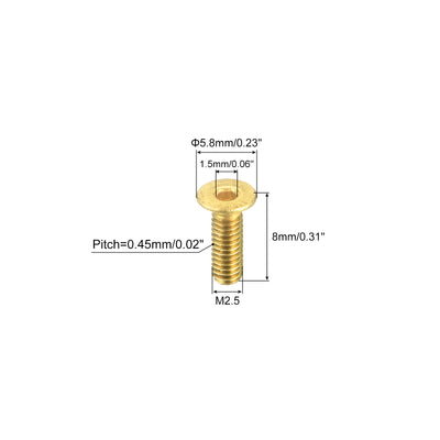 Harfington Uxcell Senkkopf-Innensechskantschrauben, M2.5-0.45 x 8mm Messing Innensechskant Antrieb Befestigungsschrauben 48 Stück