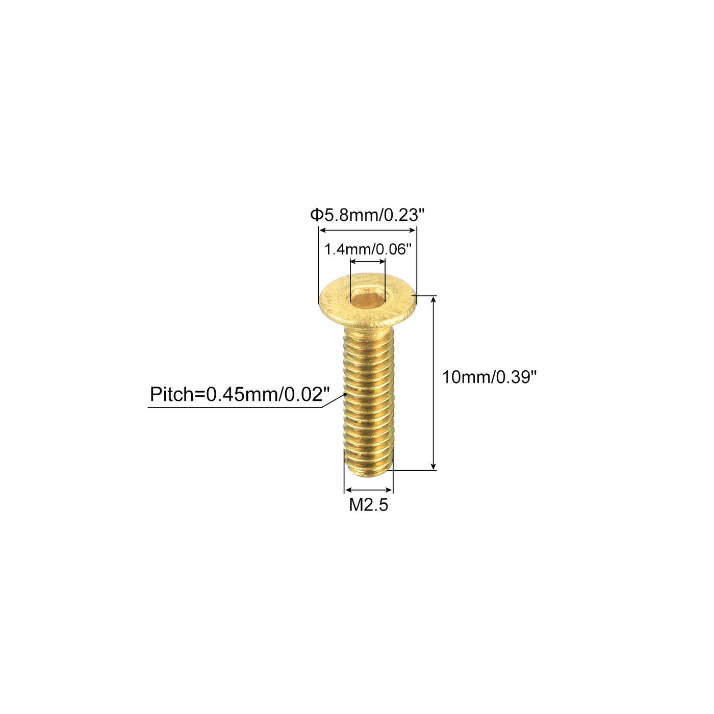 uxcell Uxcell Flat Head Socket Cap Screws, M2.5-0.45 x 10mm Brass Inner Hex Drive Fasteners Bolts 48Pcs