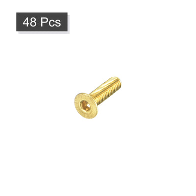 Harfington Uxcell Flat Head Socket Cap Screws, M2.5-0.45 x 10mm Brass Inner Hex Drive Fasteners Bolts 48Pcs