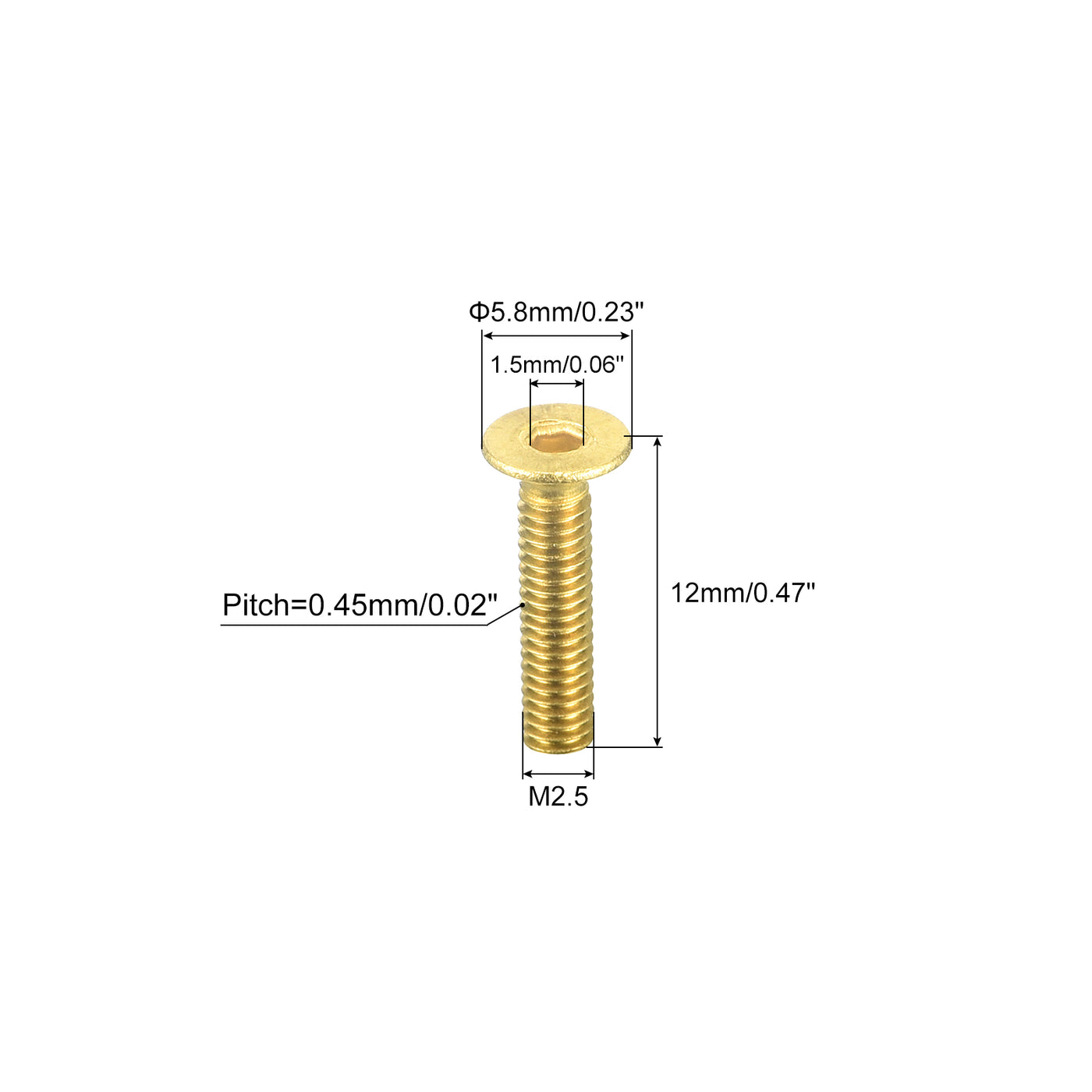 uxcell Uxcell Flat Head Socket Cap Screws, M2.5-0.45 x 12mm Brass Inner Hex Drive Fasteners Bolts 48Pcs