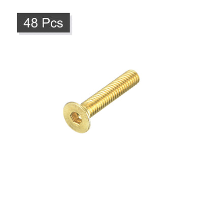 Harfington Uxcell Flat Head Socket Cap Screws, M2.5-0.45 x 14mm Brass Inner Hex Drive Fasteners Bolts 48Pcs