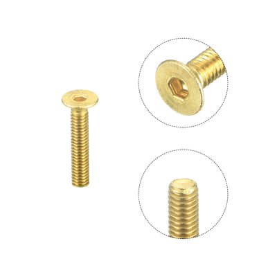 Harfington Uxcell Flat Head Socket Cap Screws, M2.5-0.45 x 14mm Brass Inner Hex Drive Fasteners Bolts 48Pcs